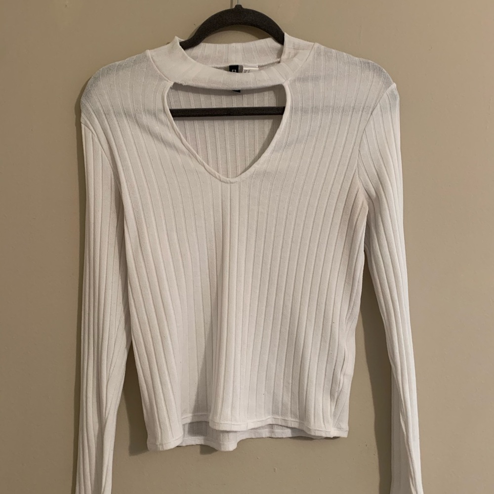 Long sleeve white shirt with cut out in front